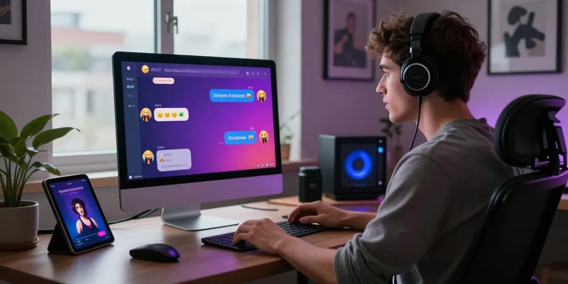 Engaging ai porn chat experience with vibrant interface and user at modern workspace