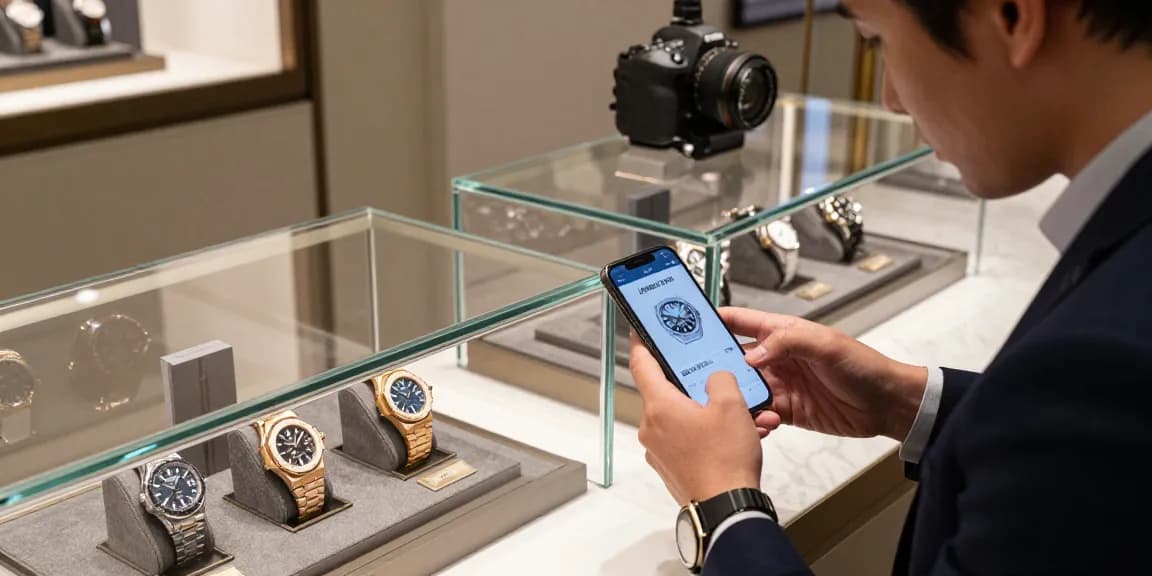 Showcasing premium clone watches in a modern jewelry store with a luxurious vibe.