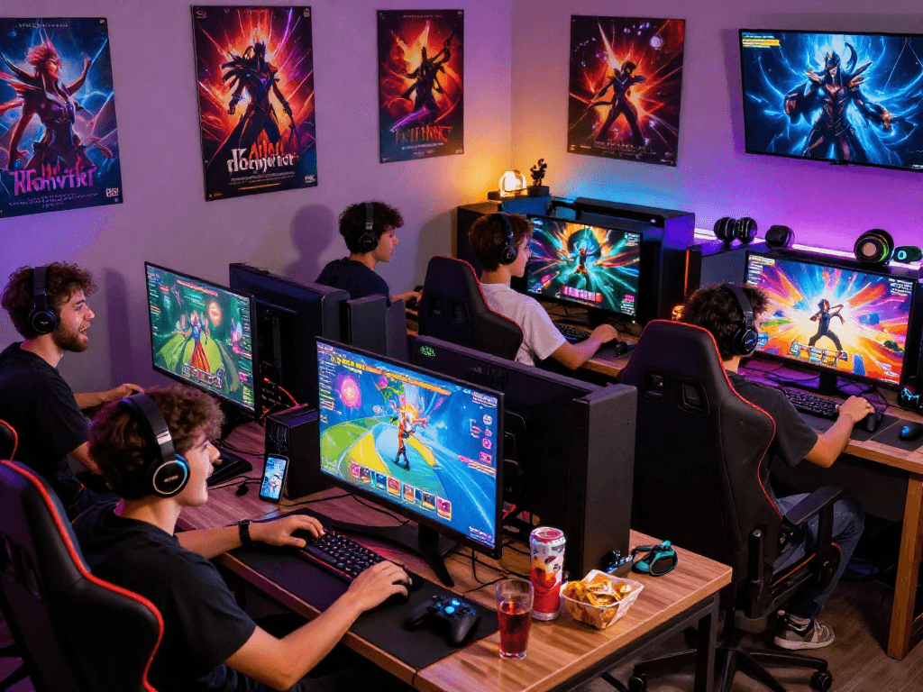 Engaged players enjoying exciting porngame experiences in a vibrant gaming room.