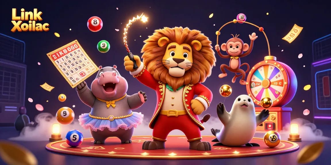 Experience excitement with Link Xoilac featuring vibrant lottery elements amidst a whimsical carnival scene