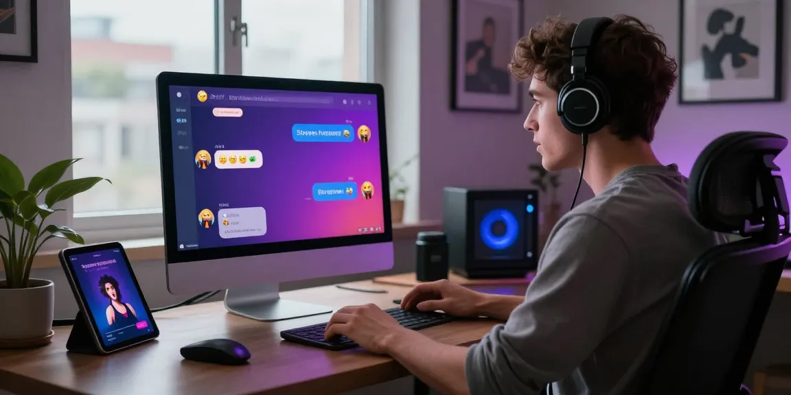 Engaging ai porn chat experience with vibrant interface and user at modern workspace
