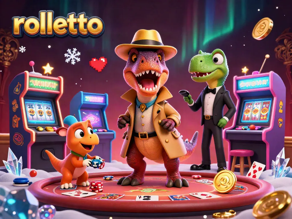 Engage in thrilling rolletto experiences with a cunning velociraptor counter and colorful casino elements.