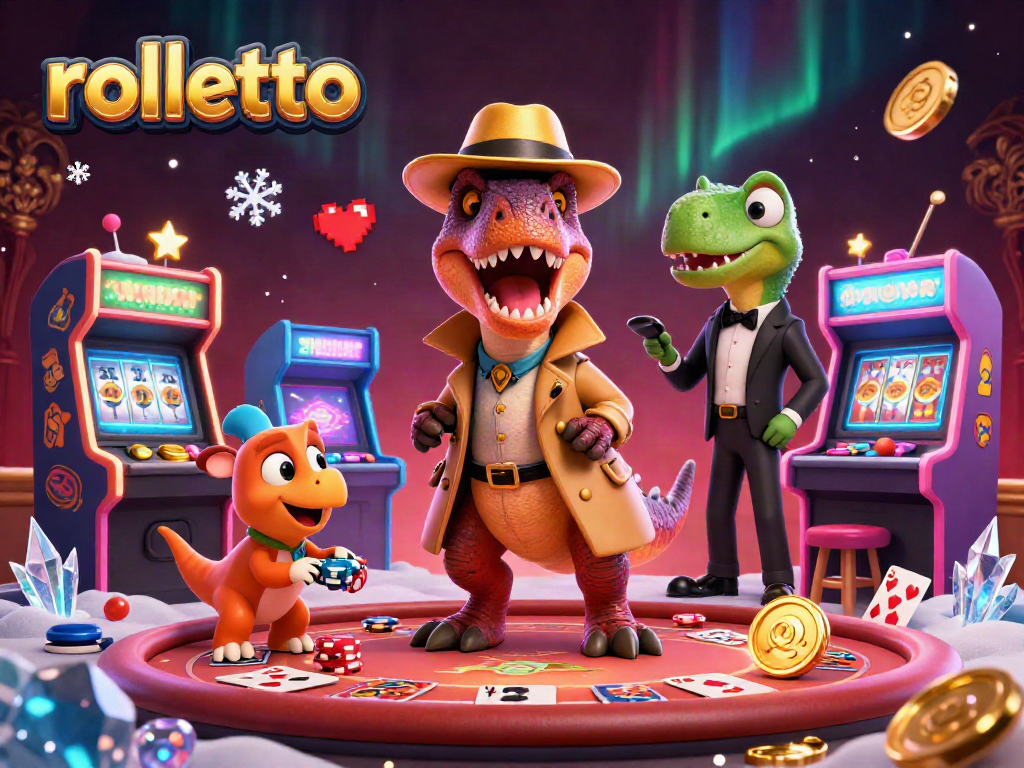 Engage in thrilling rolletto experiences with a cunning velociraptor counter and colorful casino elements.