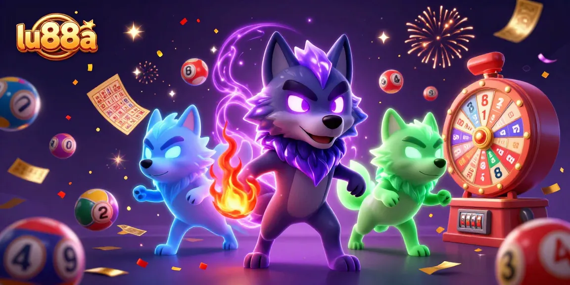 Engage with thrilling games at lu88a as a 3D wolf pack leader surrounded by dynamic lottery elements.