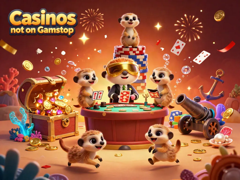 Meerkats managing a casino operation with vibrant underwater elements for Casinos not on Gamstop.