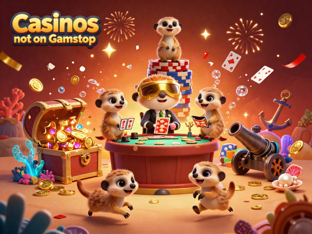 Meerkats managing a casino operation with vibrant underwater elements for Casinos not on Gamstop.