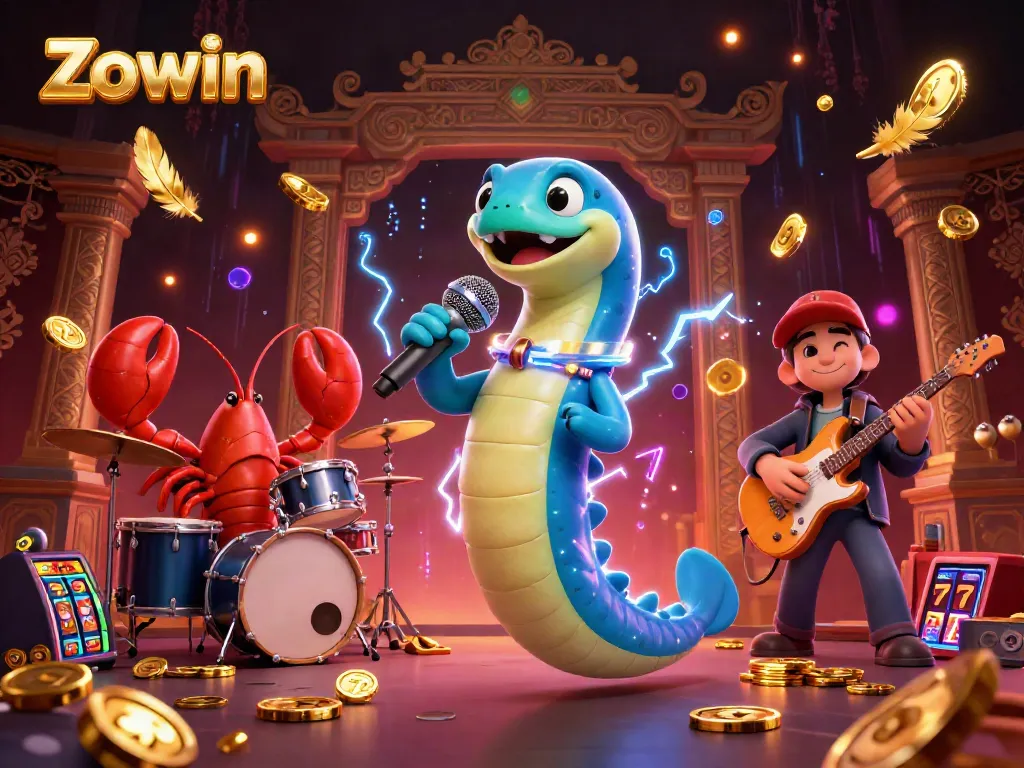 Zowin showcases an electrifying underwater casino scene with an electric eel DJ and musical sea creatures.