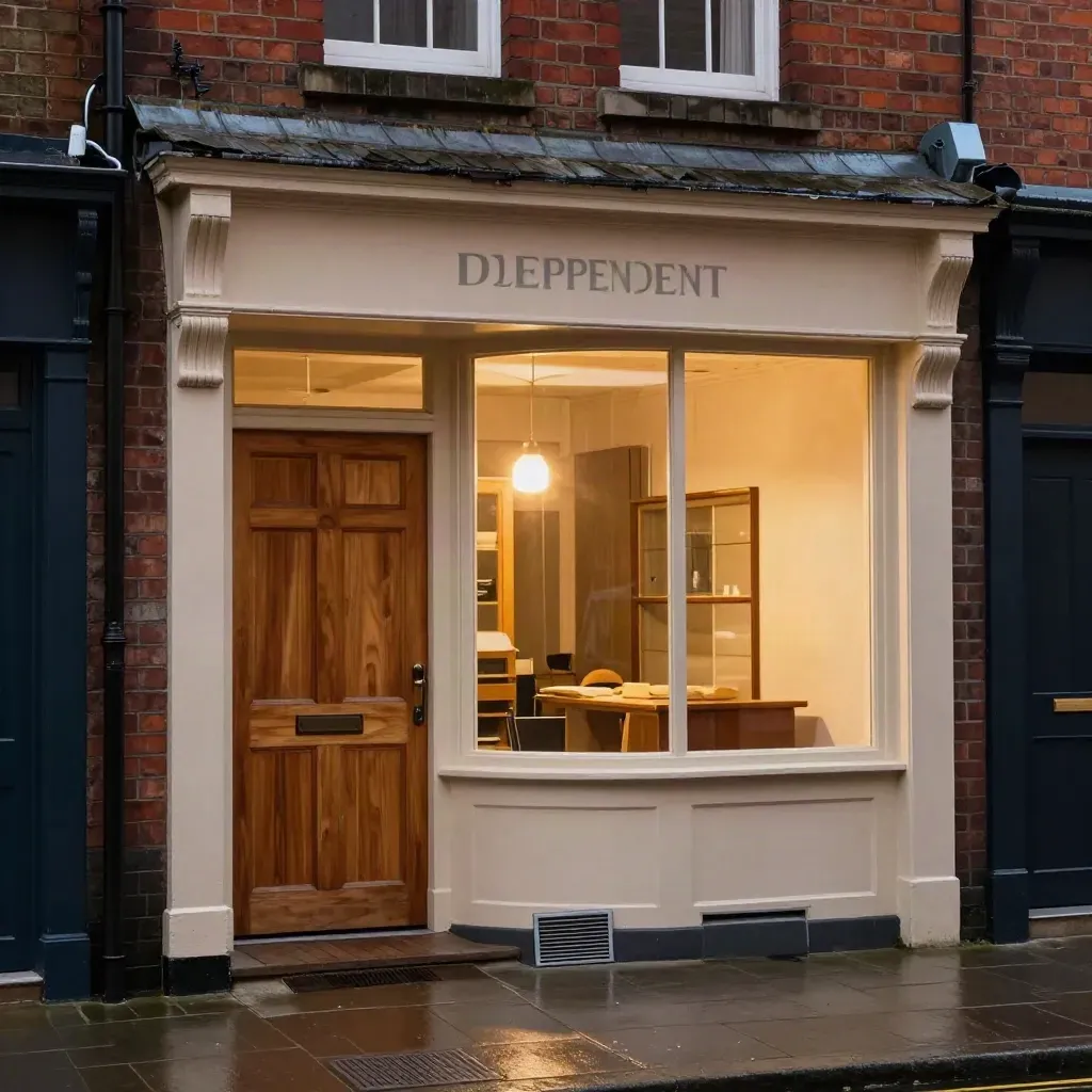 Rear of a Bristol shop at dusk with warm windows, sealed door and upgraded roof insulation.