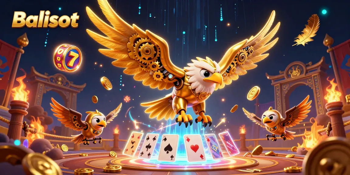 Balislot slots with vibrant hues, showcasing golden eagle and dynamic casino elements for gameplay.