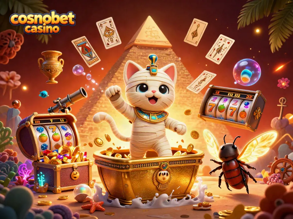 Experience the thrill of cosmobet casino with a vibrant 3D illustration featuring dynamic character action.