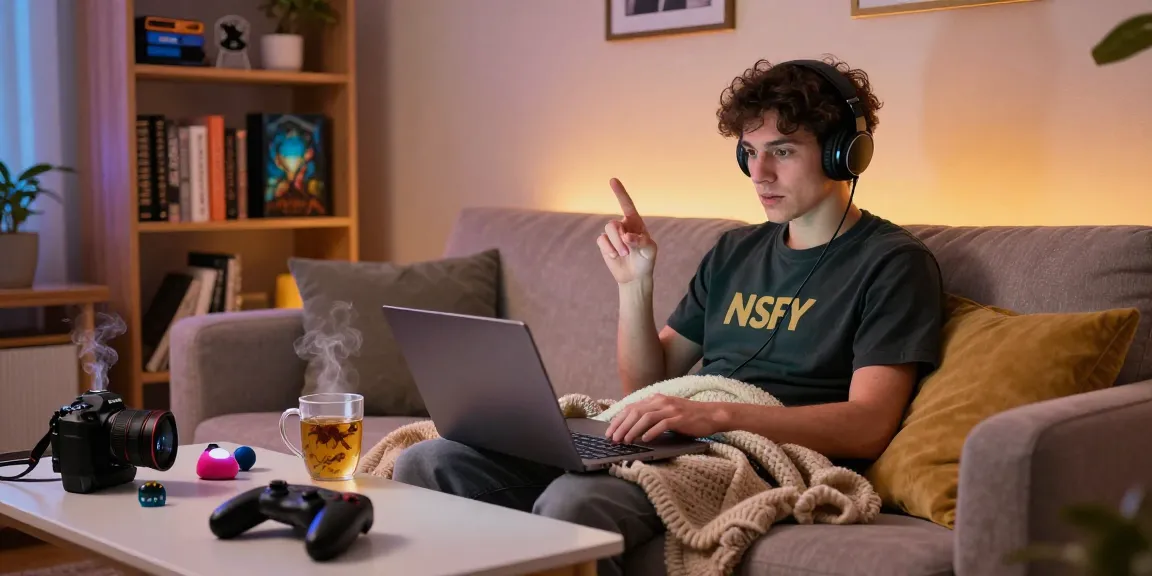 Engaging in NSFW AI chat from a cozy home setup with laptop and headphones.