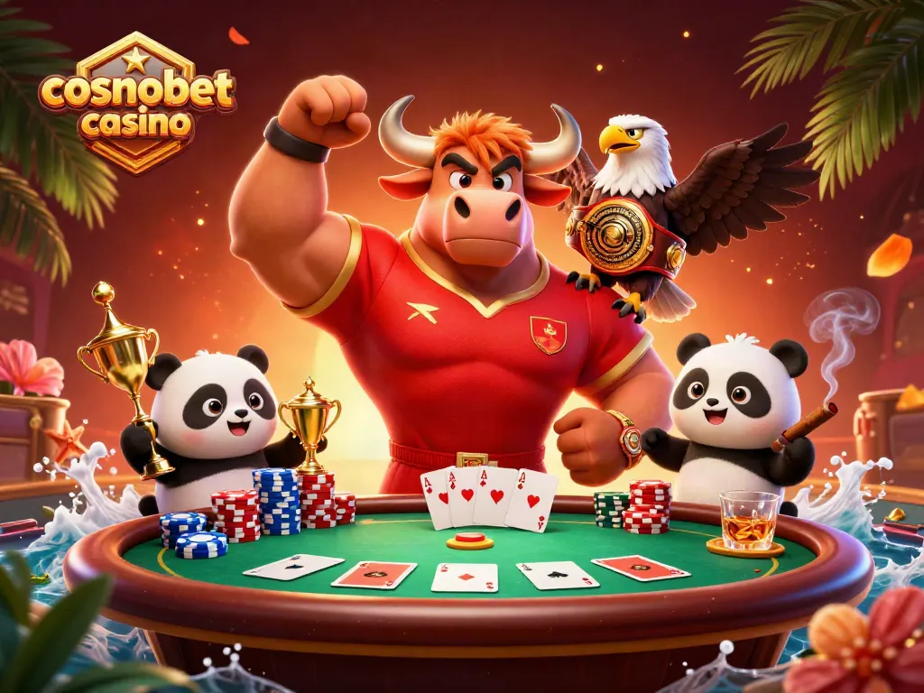 win big at cosmobet casino with a cheerful panda, a muscular bull, and a fierce eagle