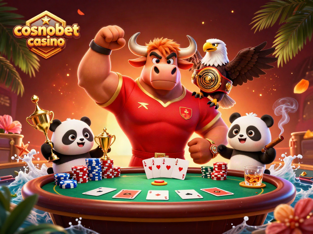 win big at cosmobet casino with a cheerful panda, a muscular bull, and a fierce eagle