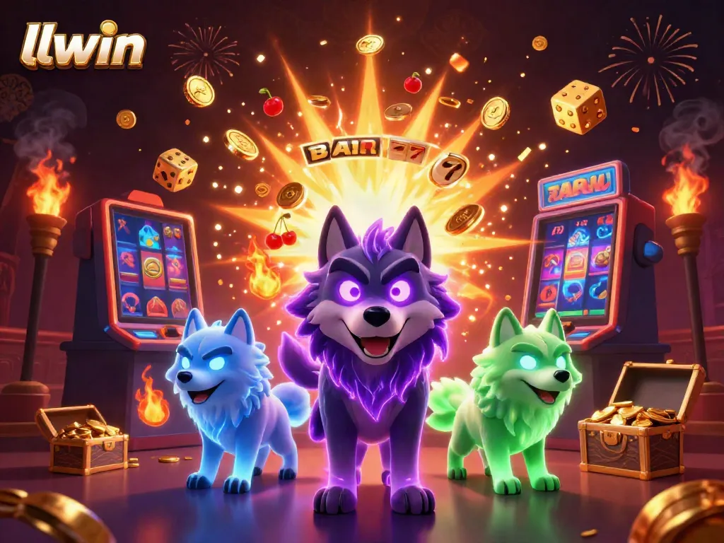 Join the thrilling action at llwin, featuring a shadow wolf leader with glowing eyes and vibrant casino elements.