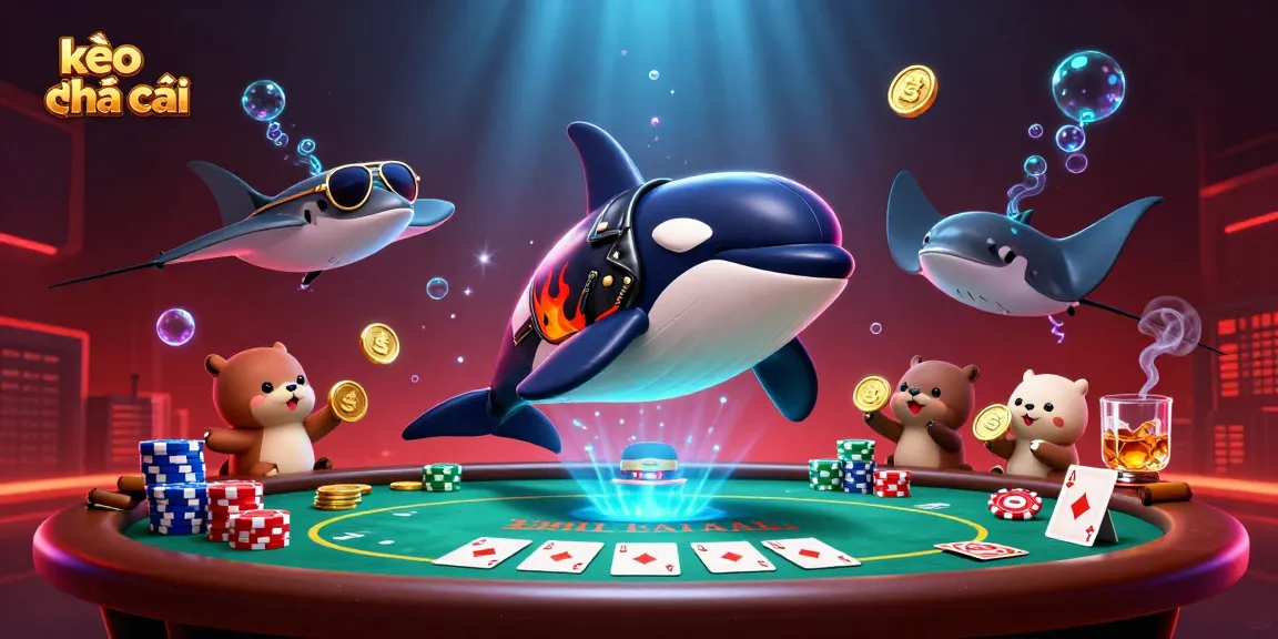 Experience thrilling kèo nhà cái action with colorful characters and poker elements in a dynamic underwater scene.