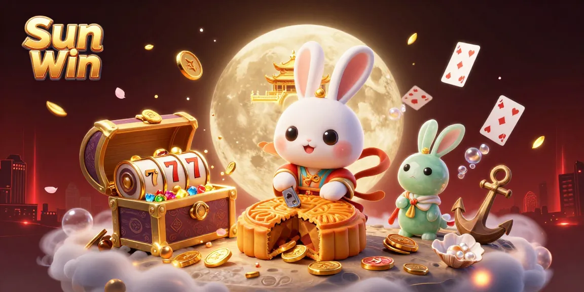 Engage with the vibrant Sun Win casino atmosphere surrounded by treasures and playful rabbits.