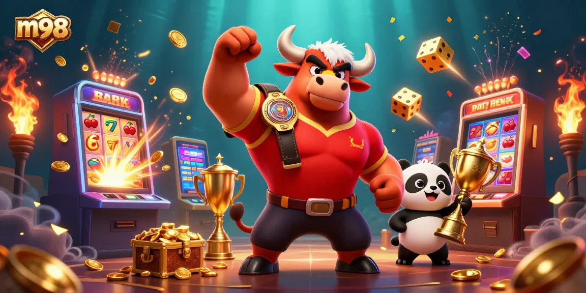 Experience thrilling m98 gameplay with a vibrant casino mascot and exciting game elements in action.
